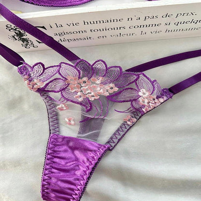 Purple Embroidered Bra & Panty Set