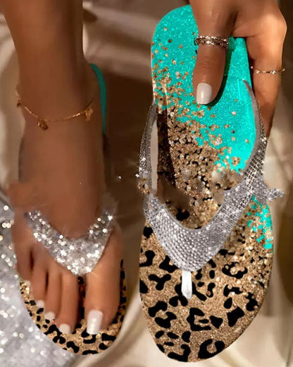 Rhinestone 3D Printed Leopard Color Sandals