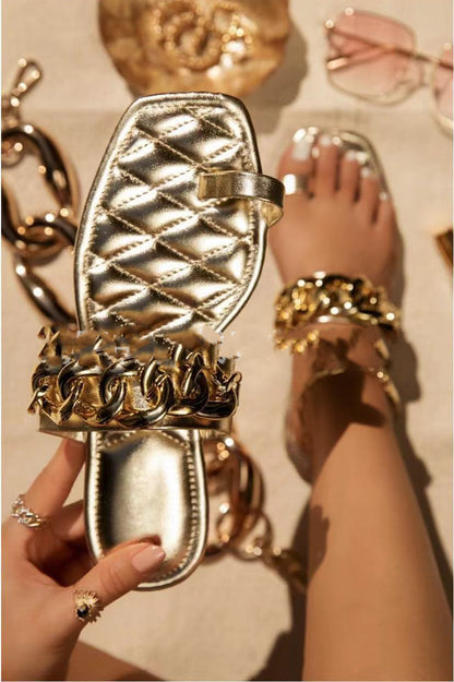 Rhinestone Chained Solid Color Flat