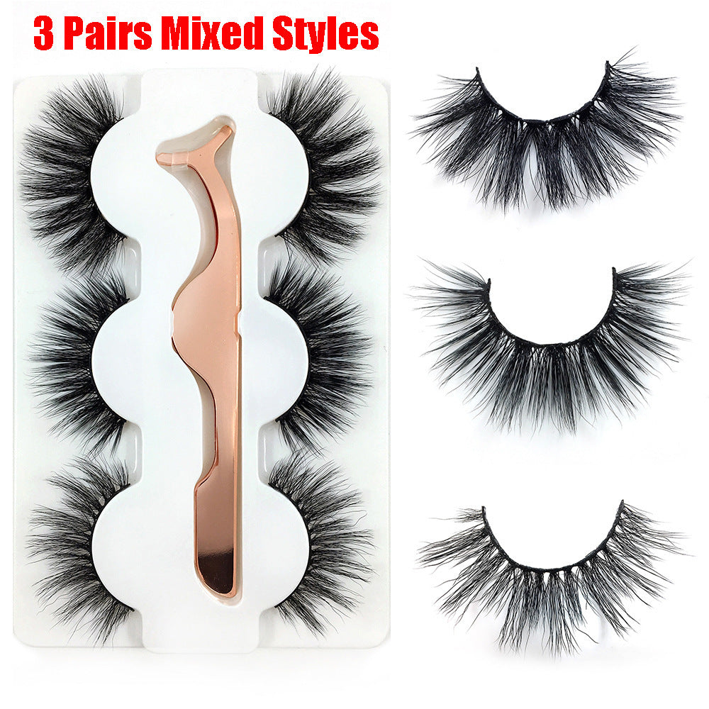 3 Pairs Of Mink Hair With Tweezers Thin And Thick Natural 6D False Eyelashes