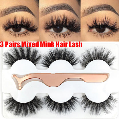 3 Pairs Of Mink Hair With Tweezers Thin And Thick Natural 6D False Eyelashes
