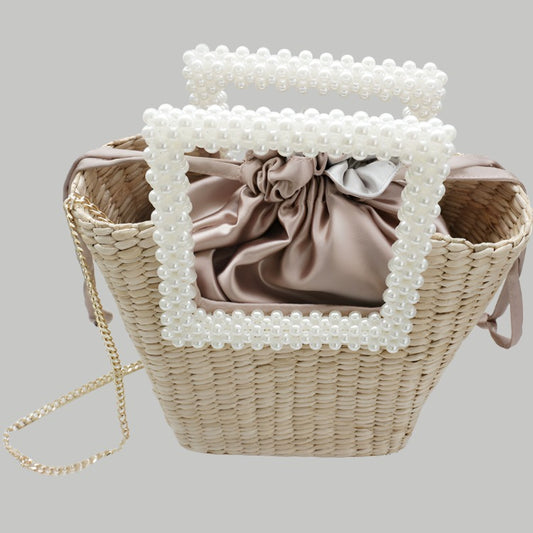 PEARL STRAW HAND WOVEN BAG