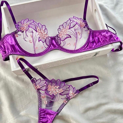 Purple Embroidered Bra & Panty Set