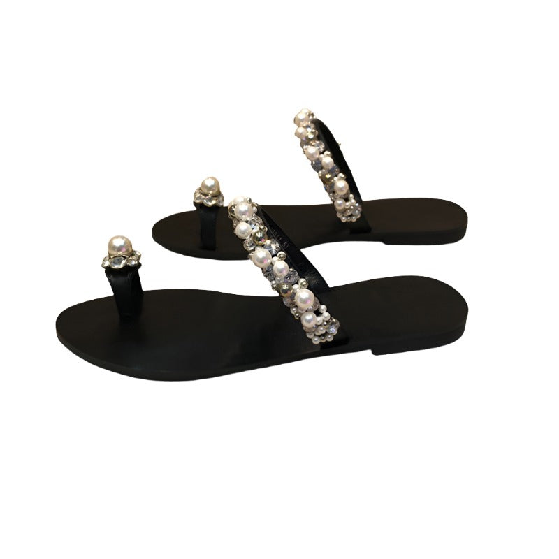 Rhinestone Strap Pearl Toe Sandals