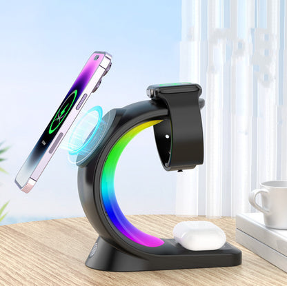 3 In 1 Magnetic Wireless Charging Station with Atmosphere Light