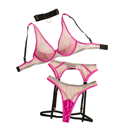 Hot Pink Bra & Panty Garter Set