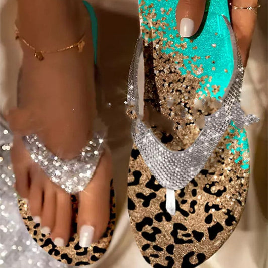 Rhinestone 3D Printed Leopard Color Sandals